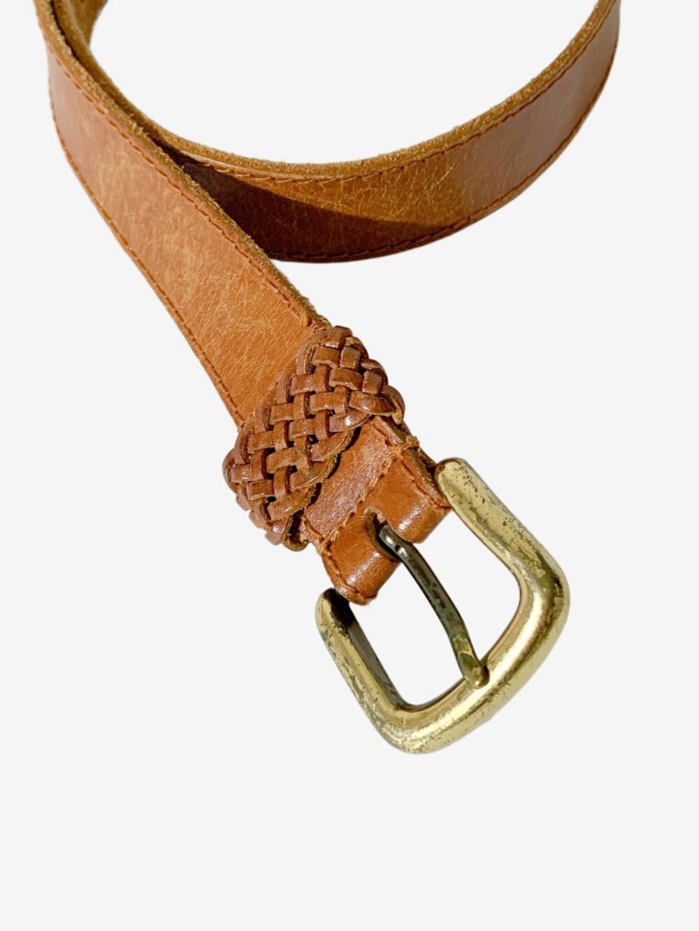 Vintage brown leather belt with braided belt loop / size Small - Picture 3 of 6